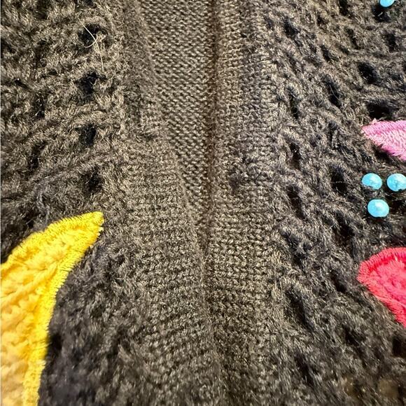 Hampshire Studio SeaLife Colorful Embroidered Black OpenFront Cardigan Womens XL - Picture 12 of 12